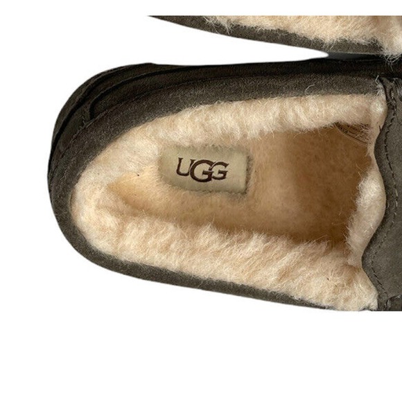 NEW Mens UGG Ascot GRAY Suede Sheepskin Loafer Slippers RUBBER SOLE Size 8 - Picture 10 of 11